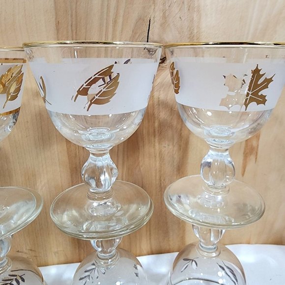 11 pc Libbey Golden Foliage Frosted Cocktail Glasses vintage mixed design wear - Picture 3 of 12